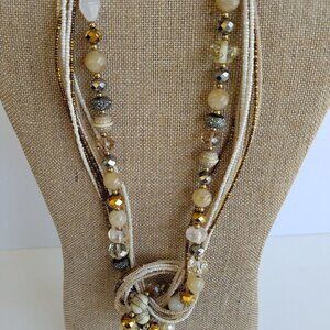 Erica Lyons Statement Necklace Neutral Colored Beads 20" Knotted Strands